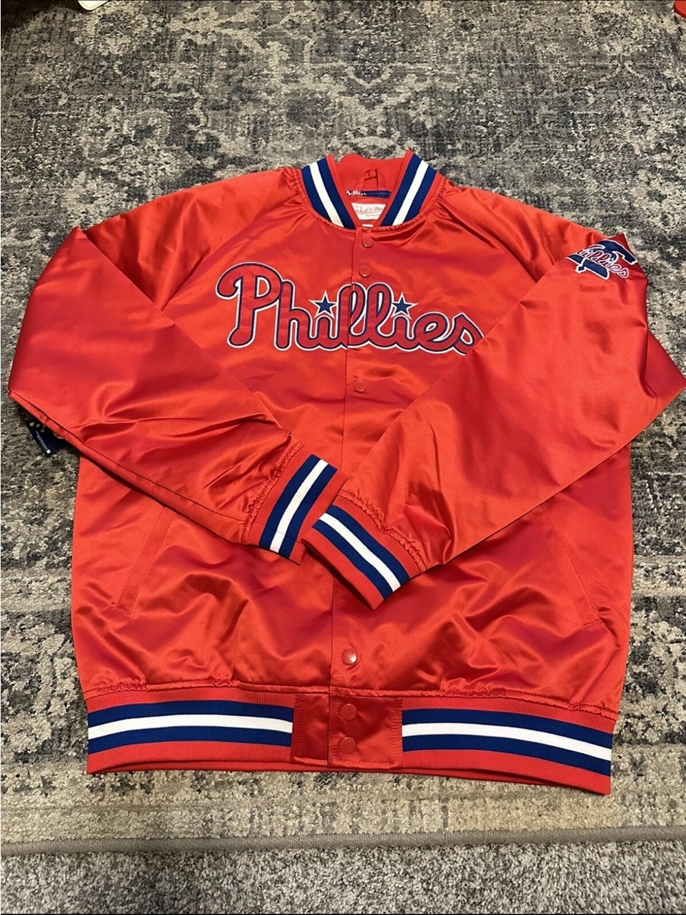 Philadelphia Phillies Mitchell and Ness Satin Jacket Red Lrg